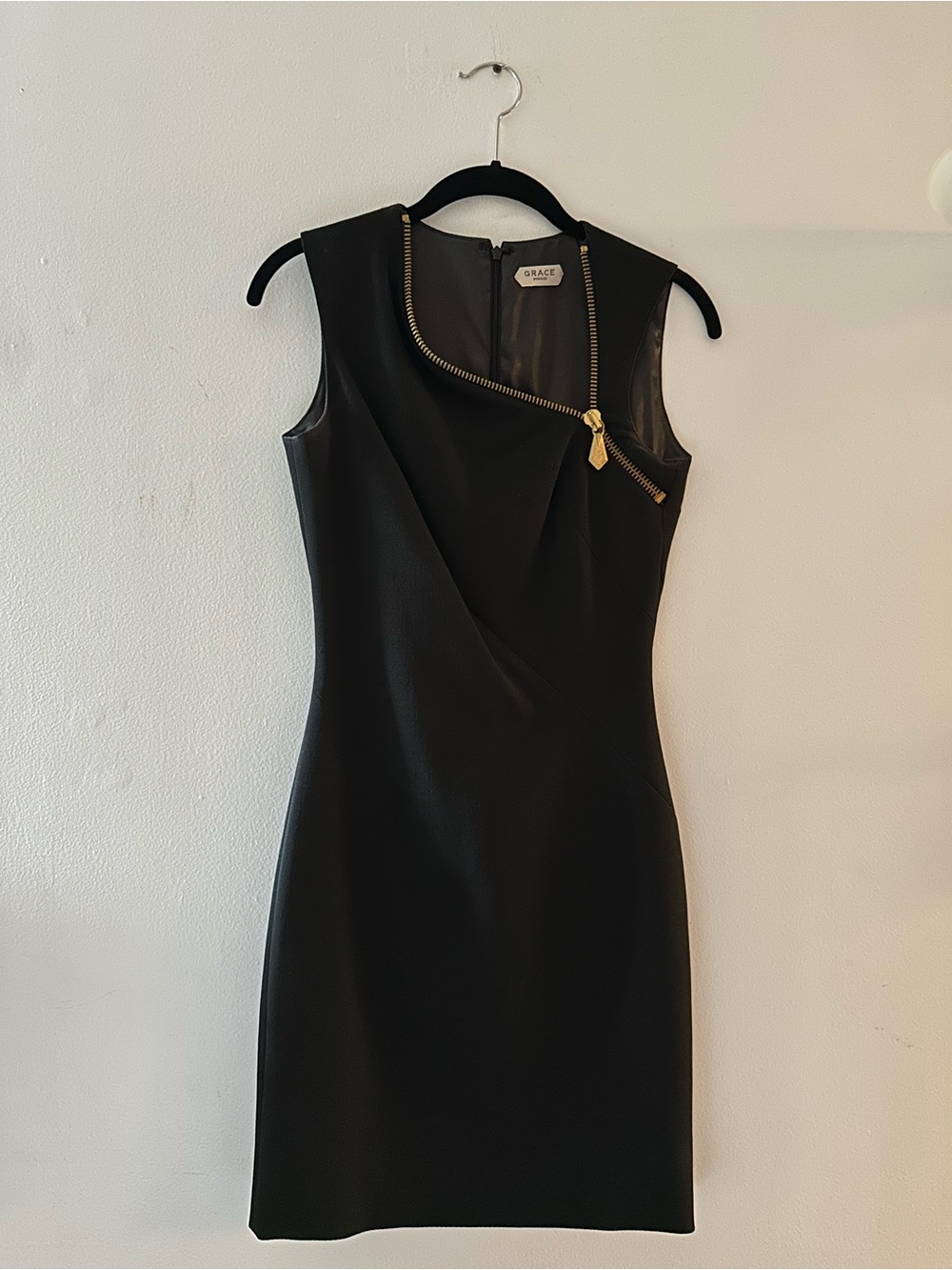 Grace Black Mini Dress with Gold Asymmetric Zipper